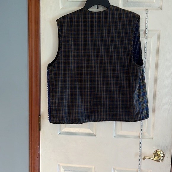 Handmade -Large-blue green plaid, blue terry cloth, buttons, unisex ,vest - Picture 5 of 9